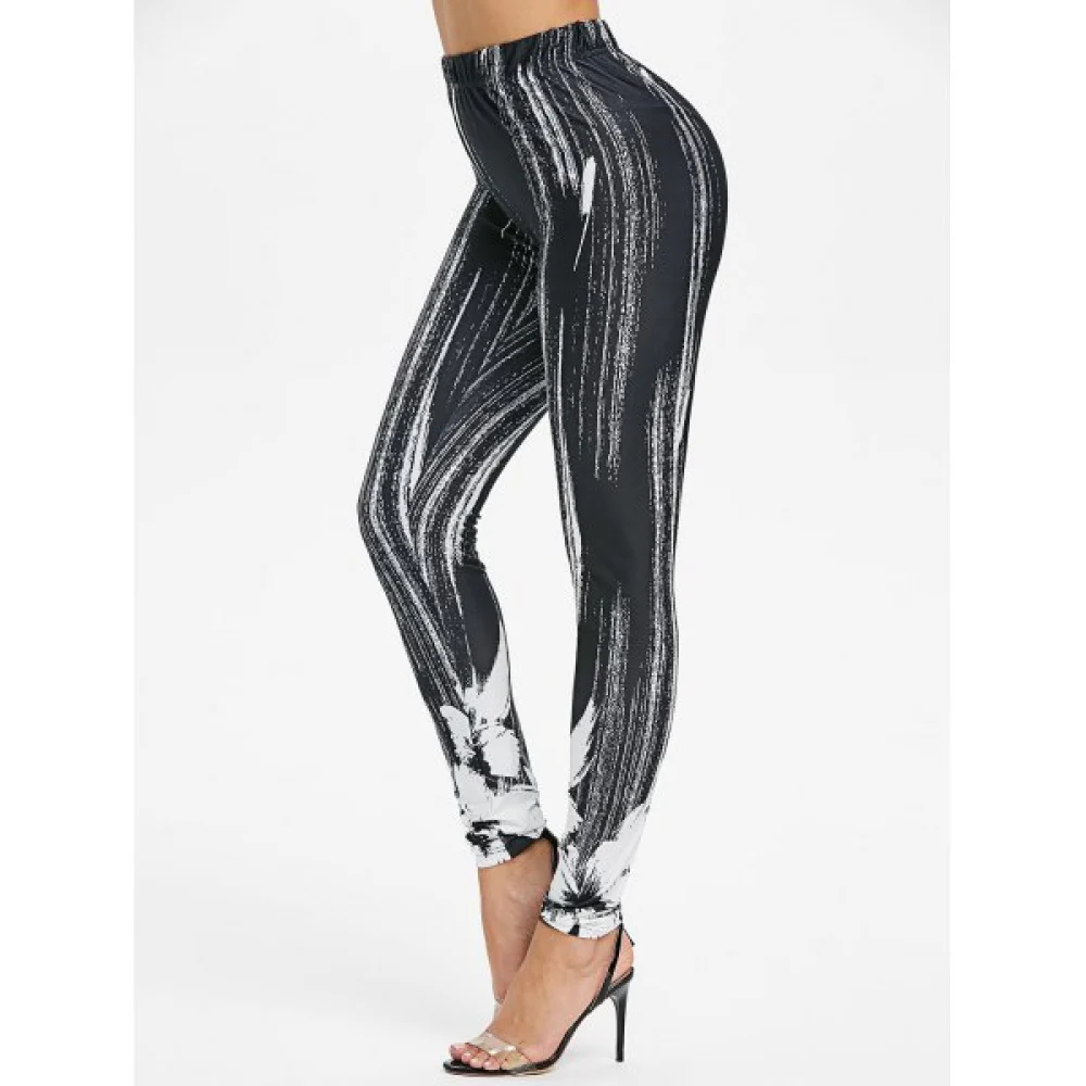 Printed High Rise Skinny Leggings - Black Fansmadedirect