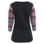 Printed leeve Drawstring Ruched T-shirt - Black Fansmadedirect