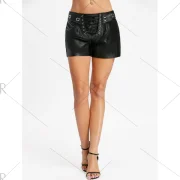 PU eather ace Up Shorts - Black Fansmadedirect