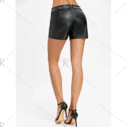 PU eather ace Up Shorts - Black Fansmadedirect