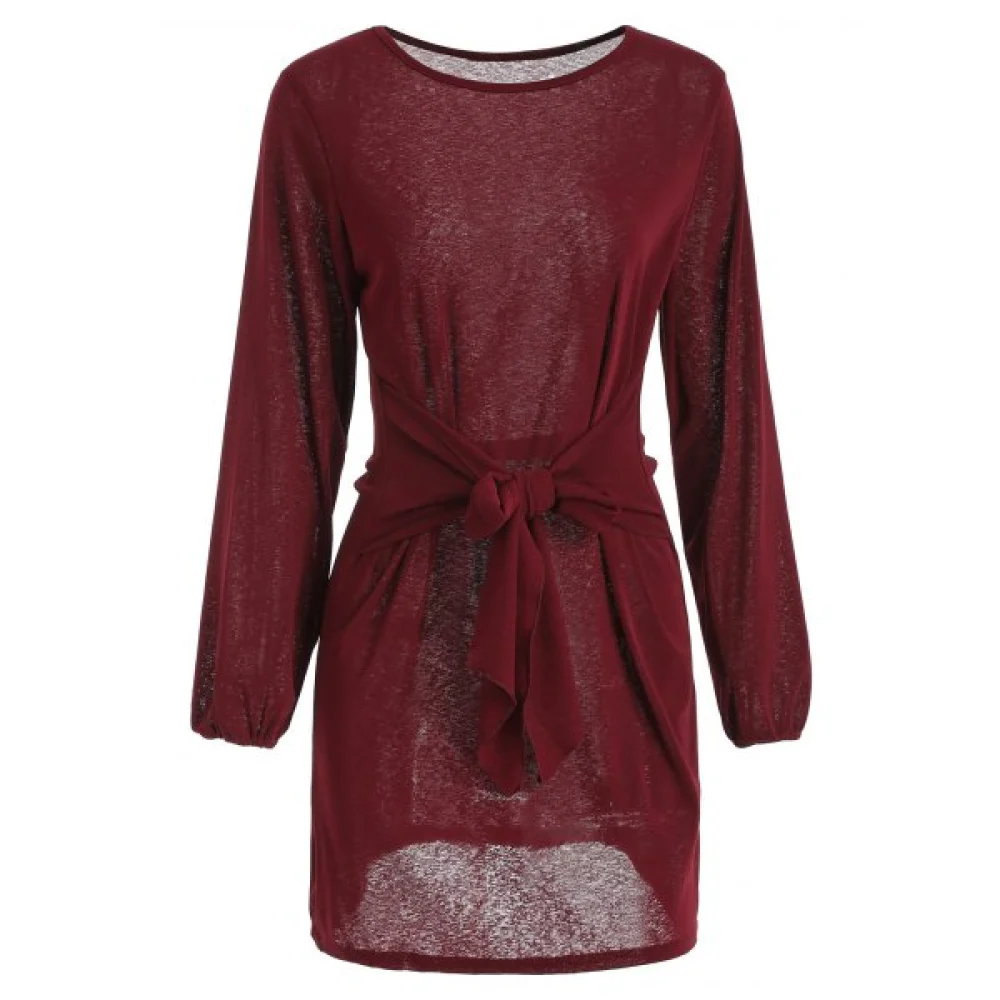Puff Sleeve Short Dress - Red Wine Fansmadedirect
