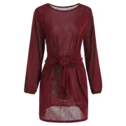 Puff Sleeve Short Dress - Red Wine Fansmadedirect