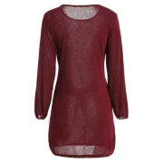 Puff Sleeve Short Dress - Red Wine Fansmadedirect