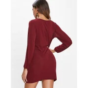 Puff Sleeve Short Dress - Red Wine Fansmadedirect
