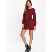 Puff Sleeve Short Dress - Red Wine Fansmadedirect