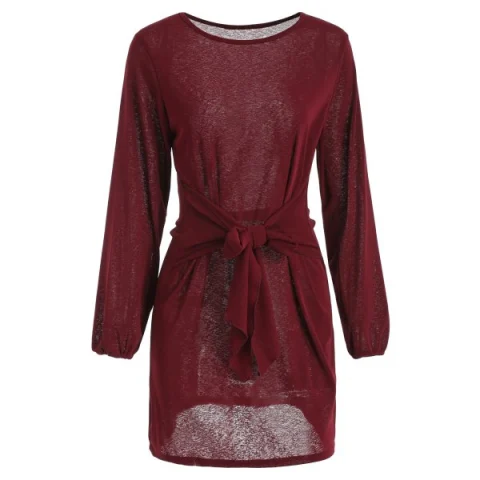 Puff Sleeve Short Dress - Red Wine Fansmadedirect