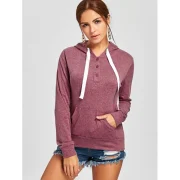 Pullover Buttons Kangaroo Pocket Long leeve Hoodie - Claret Fansmadedirect