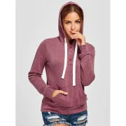 Pullover Buttons Kangaroo Pocket Long leeve Hoodie - Claret Fansmadedirect