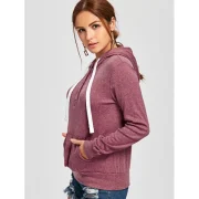 Pullover Buttons Kangaroo Pocket Long leeve Hoodie - Claret Fansmadedirect