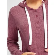 Pullover Buttons Kangaroo Pocket Long leeve Hoodie - Claret Fansmadedirect