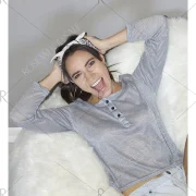 Pullover Long leeve coop Neck olid Color Blouse For Women - Gray Fansmadedirect