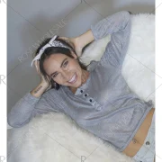 Pullover Long leeve coop Neck olid Color Blouse For Women - Gray Fansmadedirect