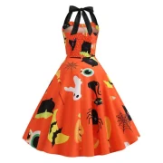 Pumpkin Ghost Buttons Halloween Halter Dress - Halloween Orange Fansmadedirect