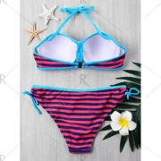 Push Up Stripe Bikini with Halter Neckline - Fansmadedirect