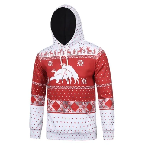 Reindeers Snowflake Heart Print Christmas Hoodie - Red Fansmadedirect