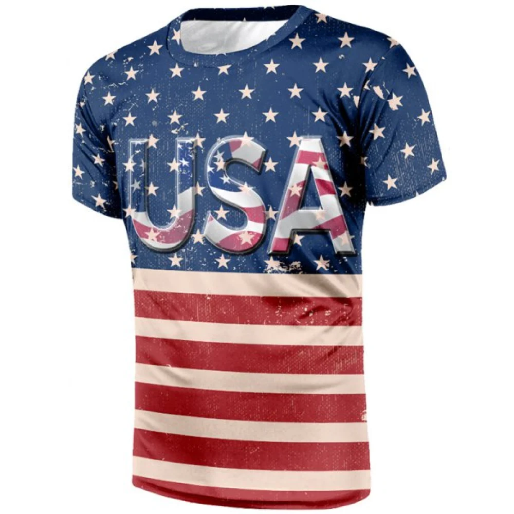 Retro American Flag Print Short Sleeves T-shirt - Fansmadedirect
