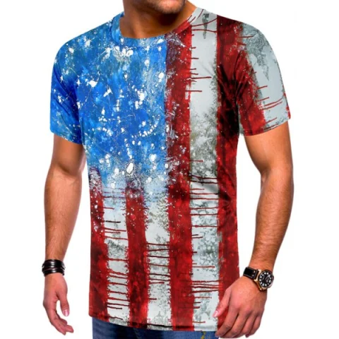 Retro tripes Flag Print hort leeves T-shirt - Fansmadedirect