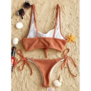 Ribbed Knot Bikini Set - Light Coffee Fansmadedirect