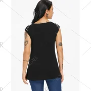 Rivet Embellished Shredding Cut Tank Top - Black Fansmadedirect
