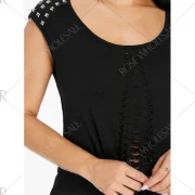 Rivet Embellished Shredding Cut Tank Top - Black Fansmadedirect