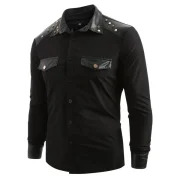 Rivet Panel Long Sleeve Shirt - Black Fansmadedirect