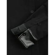 Rivet Panel Long Sleeve Shirt - Black Fansmadedirect