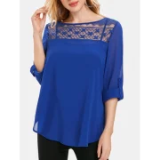 Round Hem Casual Chiffon Blouse - Blueberry Blue Fansmadedirect