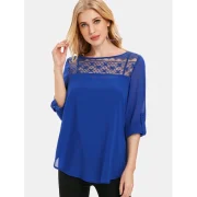 Round Hem Casual Chiffon Blouse - Blueberry Blue Fansmadedirect