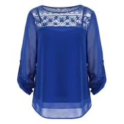Round Hem Casual Chiffon Blouse - Blueberry Blue Fansmadedirect