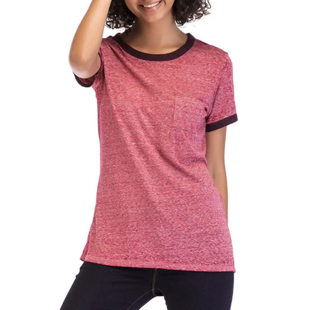 Round Neck Short Sleeve Basic T-shirt - Blush Red Fansmadedirect