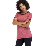 Round Neck Short Sleeve Basic T-shirt - Blush Red Fansmadedirect