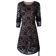 Ruched ide Full leeve Tunic Lace Dress - Black Fansmadedirect