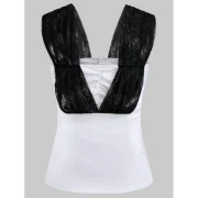 Ruched Lace Panel Tank Top - White Fansmadedirect