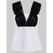 Ruched Lace Panel Tank Top - White Fansmadedirect