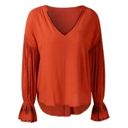 Ruched Sleeve V Cut Asymmetrical Blouse - ahogany Fansmadedirect