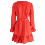 Ruffle Belted Mini Dress - Valentine Red Fansmadedirect