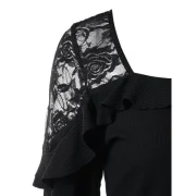 Ruffle Embellished ace Panel Ribbed Top - Black Fansmadedirect