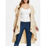 Ruffle-front Drape Coat - Beige Fansmadedirect