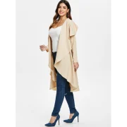 Ruffle-front Drape Coat - Beige Fansmadedirect