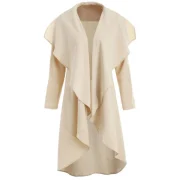 Ruffle-front Drape Coat - Beige Fansmadedirect