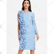 Ruffle Plaid Bodycon Dress - Blue Fansmadedirect