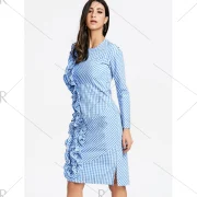 Ruffle Plaid Bodycon Dress - Blue Fansmadedirect