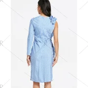 Ruffle Plaid Bodycon Dress - Blue Fansmadedirect