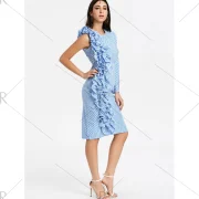 Ruffle Plaid Bodycon Dress - Blue Fansmadedirect