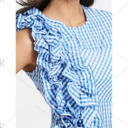 Ruffle Plaid Bodycon Dress - Blue Fansmadedirect