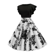 Ruffle Polka Dot Floral Vintage Dress - White Fansmadedirect