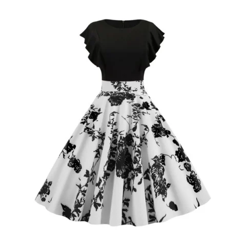 Ruffle Polka Dot Floral Vintage Dress - White Fansmadedirect