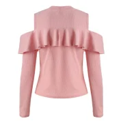 Ruffled Cutout Shoulder Tee - Pig Pink Fansmadedirect