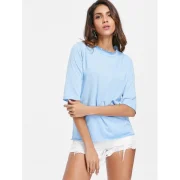 Ruffled Neck Half leeve Tee - Light Blue Fansmadedirect