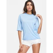 Ruffled Neck Half leeve Tee - Light Blue Fansmadedirect